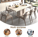 Extendable Dining Room Table for 6 8 10, 78.74" Modern Faux Travertine Wooden Long Large Rectangular Expanding Conference Kitchen Table with Dual Columns Base, White Oak