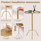 SHOHAYTO 2 Pcs Small Bronze Pedestal Side Table – 21.25" Tall Metal Martini Table for Bedroom, Living Room, or Office – Round Accent Cocktail End Table