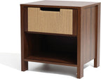 LuxenHome Nightstand with Drawer Storage, 19" Wood End Tables with Rope Front, Boho Bedside Table for Bedroom Living Room Small Sofa Couch Table for Small Space Home Office