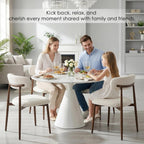 Furniliving Mid Century Modern Dining Chairs Set of 4, 300 lbs Capacity Upholstered Linen Kitchen Chairs with Walnut Grain Metal Legs and Ergonomic Curved Back, Beige