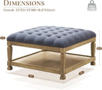 Ottoman Coffee Table,Square Wooden Upholstered Tufted Ottoman Foot Rest with Storage, Padded Linen Coffee Tables for Farmhouse Lliving Room (Blue)