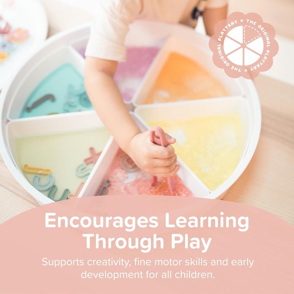 Starter Bundle | Sensory Bin with Lid | Tuff Tray Accessories | Sensory Bin and Lid | Includes 1 PlayTRAY, 6 Compartments, Activity Cards, Bowl, Mini Scoop, Dropper