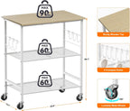 NTE Rolling Kitchen Microwave Cart, 3 Tier Microwave Stand with Storage, Small Kitchen Island on Wheels, Kitchen Storage Cart with 6 Hooks for Kitchen, Coffee Bar, Living Room, Balcony