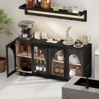 JOINICE Sideboard Buffet Cabinet with Storage,63” Modern Accent Console Cabinet with Glass Doors,Arched Credenza Storage Cabinet with Adjustable Shelves for Entryway,Kitchen,Black