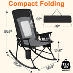 Romswi 2 Pack Rocking Camping Chair for Adult 400LBS Capacity, Heavy Duty Folding Rocking Chairs, Portable Outdoor Rocker with High Back & Hard Armrests for Camping, Beach, Patio, Backyard, Mesh Black