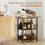 Bar Cart, Mobile 3-Tier Serving Cart with Lockable Wheels, Freestanding Wine Rack & Liquor Cabinet for Kitchen, Dining Room, Home Bar in Black