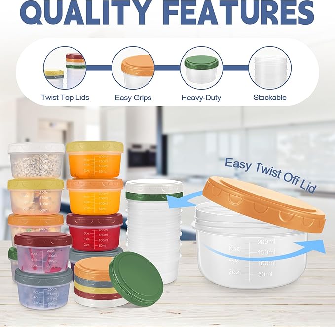24pcs 10 oz Small Plastic Containers with Lids, Salad Dressing Container Reusable Small Food Storage Containers for Meal Prep, Leakproof, Microwave Dishwasher Freezer Safe, BPA-Free