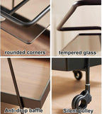 2 Tier Side Table with Wheels End Tables with Storage Shelf Storage Cart with Glass Top Small Coffee Table for Home Solid Construction
