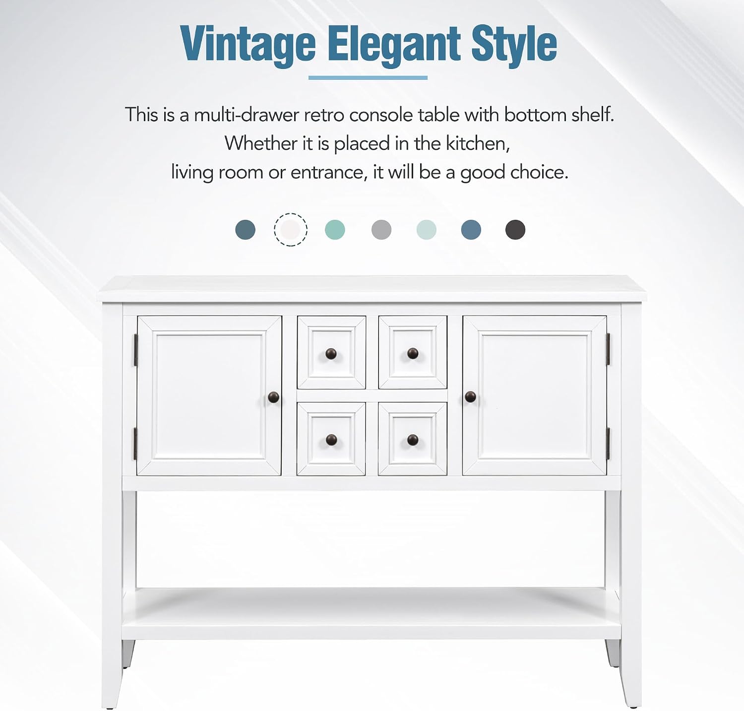 P PURLOVE Console Table Buffet Sideboard Sofa Table with Drawers Cabinets and Bottom Shelf (White)