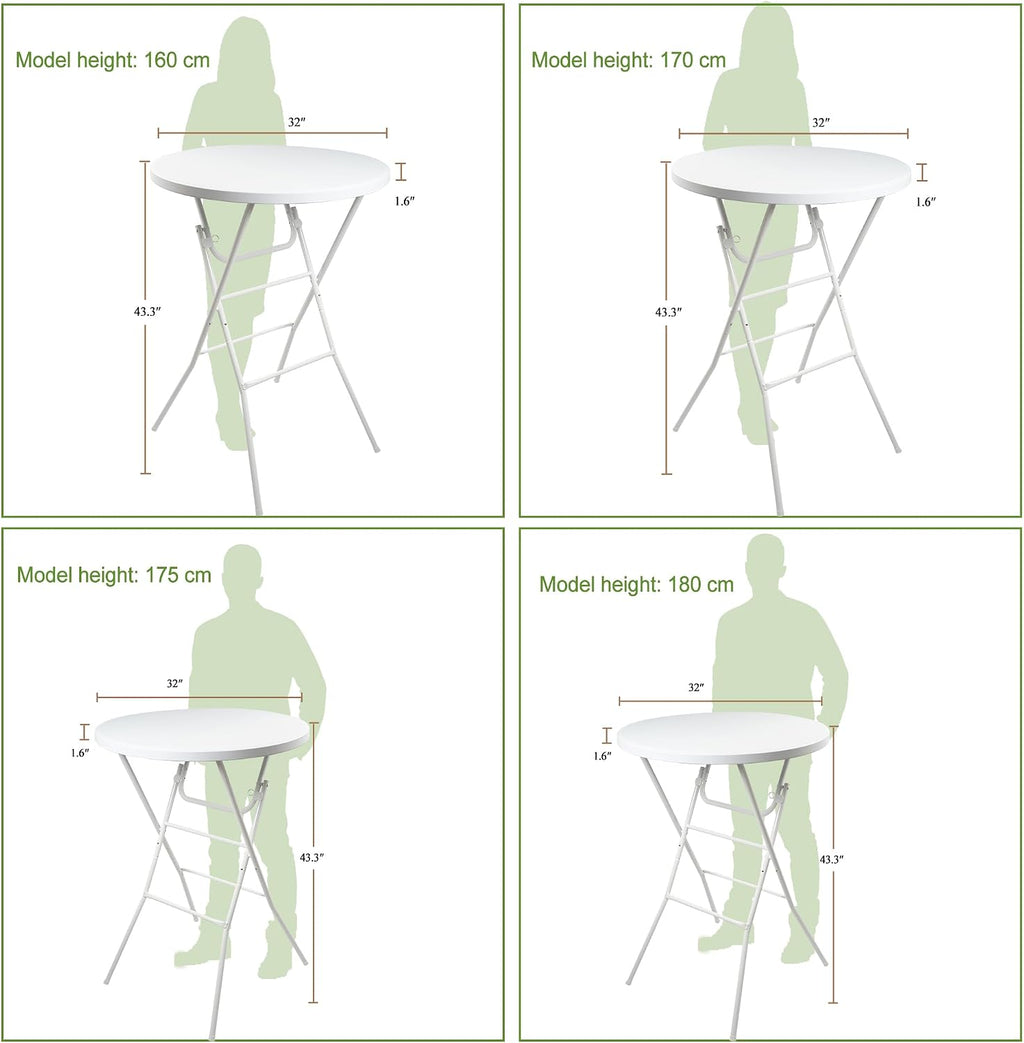Folding Round Table, 32in Cocktail Table, High Top Table with Removable Legs, Foldable Bar Tables, Pub Tables for Weddings, Parties,Patio, Business Events (White, 32" Round - Set of 2)