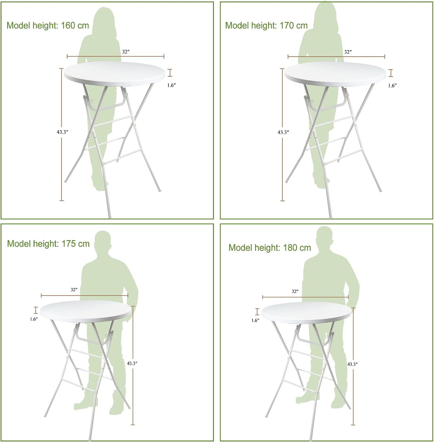 Folding Round Table, 32in Cocktail Table, High Top Table with Removable Legs, Foldable Bar Tables, Pub Tables for Weddings, Parties,Patio, Business Events (White, 32" Round - Set of 2)