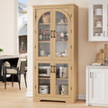 GarveeHome Kitchen Pantry Cabinet - 70" Tall Storage Cabinet with 4 Arched Glass Doors and Adjustable Shelves, Cupboard Organizers for Kitchen, Dining Room, Bathroom, Natural
