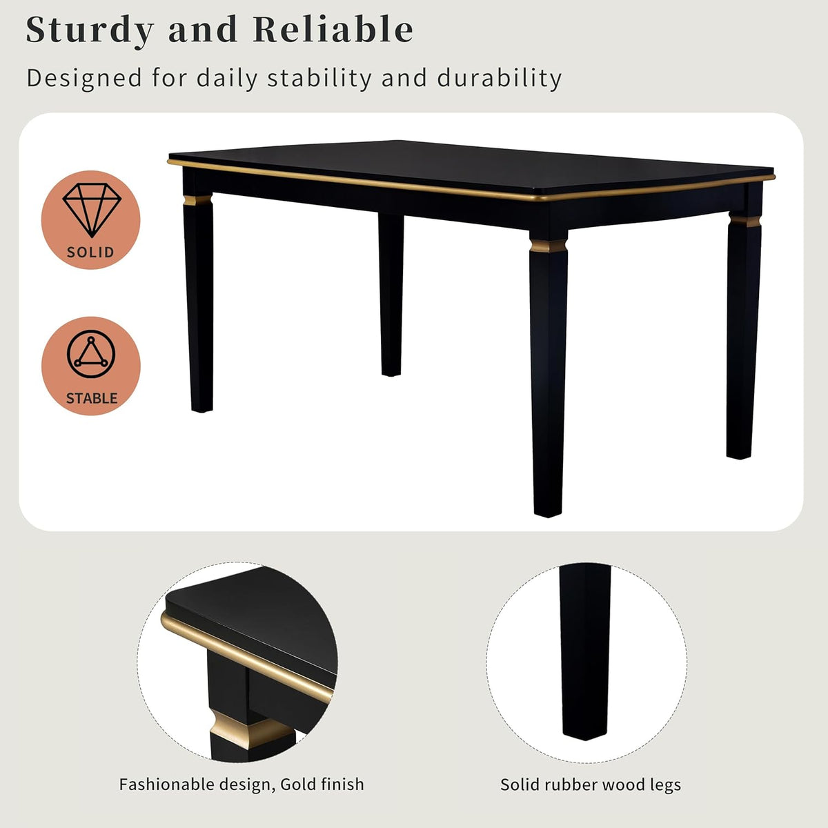 Merax 6-Piece Kitchen Dining Table Set, 60" Rectangular Table with 4 High-Back Tufted Upholstered Chairs & 1 Bench, Rubberwood Legs Modern Elegant Farmhouse for Kitchen Room, Black