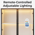 Homsee 92.5" H Lighted Kitchen Pantry Cabinet with 3 Drawers & Glass Doors, Kitchen Cupboard w/3-Color LED Lights & 4-Tier Display Shelves, Modern Storage Cabinet w/Countertop, 31.5" W Cream White