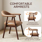 MALOL Leather Dining Chair with Armrest Set of 2, Upholstered Dining Room Chair with Curved Back and Wood Legs, Mid Century Modern Kitchen Chairs for Kitchen Dining Room,Brown
