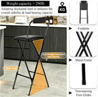 Folding Stool with Back,1Pcs Tall Foldable Stool 29.5 Inch | Portable High Chairs Bar Stools Adult Leather Padded Comfortable and Sturdy for Kitchen Counter Bar Table Island Shop