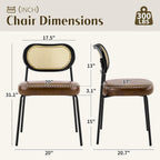 Rattan Dining Chairs Set of 2, Upholstered Dining Chairs with Handwoven Cane Back, Mid Century Modern Kitchen & Dining Room Chairs with Thick Cushion and Metal Frame, 300 lbs Capacity, Brown