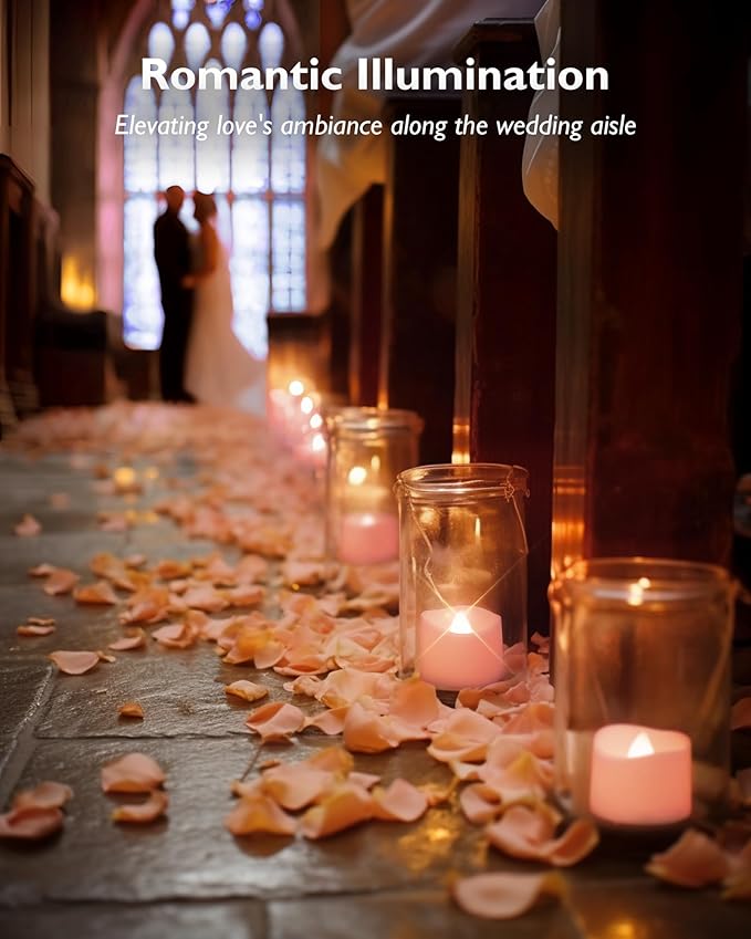 Homemory Pink Tea Lights Candles Battery Operated, 200+Hour Flameless Flickering Fake Electric LED Colored Tealights Candles for Romantic Wedding Decor, Baby Showers, Proposal, Valentine's, 24-Pack