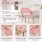 VECELO Velvet Dining Chairs Set of 6, Modern Upholstered Kitchen Chairs with Cushion, Padded Backrest and Metal Legs, Pink