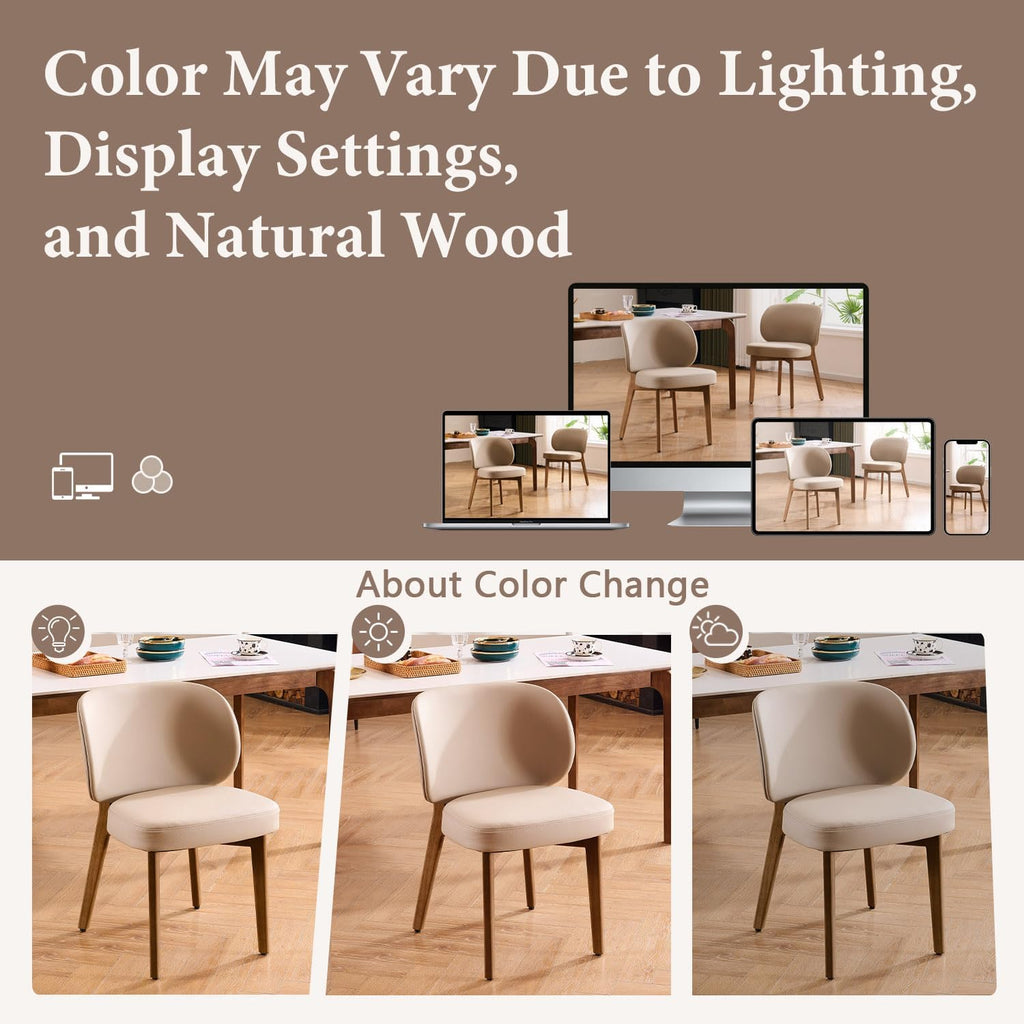 YOUNUOKE Upholstered Dining Chair, Modern PU Leather Dining Room Chair with Wood Legs, Widen Backrest Comfy Armless Side Kitchen Chairs, Khaki (Single Pack)