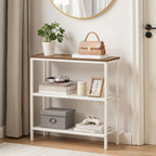 HOOBRO 29.5" Narrow Console Table, 3 Tier Entryway Table with Shelves, Thin Sofa Table, Behind Couch Table, Display Side Table, for Hallway, Entrance, Living Room, Walnut and White WH73XG01