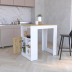 Kitchen Island with 1-Door Cabinet and Side Shelves | Push-to-open cabinet with three side storage shelves