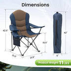 2 Pack Folding Camping Chairs for Adults - High Back Padded Outdoor Lawn Chairs with Lumbar Support & Cup Holder, 400lbs Heavy Duty Portable Camping Chairs Set (Light Blue & Brown, 2 PCS)
