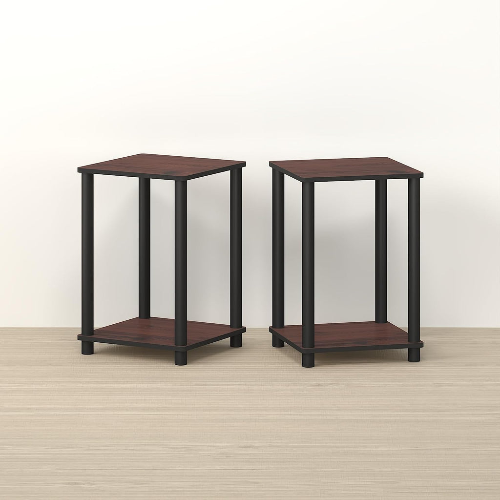 Handa 2-Tier Side Table, Set of 2 End Table, Night Stand, for Living Room, Bedroom, Dark Mahogany/Black