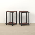 Handa 2-Tier Side Table, Set of 2 End Table, Night Stand, for Living Room, Bedroom, Dark Mahogany/Black