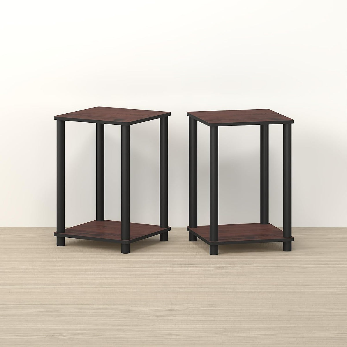 Handa 2-Tier Side Table, Set of 2 End Table, Night Stand, for Living Room, Bedroom, Dark Mahogany/Black