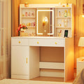 HUAHUU 37.4" Vanity Desk with Mirror and Lights, Makeup Vanity with LED Sliding Mirror, 3-Color Lights, USB/Type-C Charging, White Vanity Desk with Storage Cabinet, 2 Drawers & 6 Shelves for Bedroom