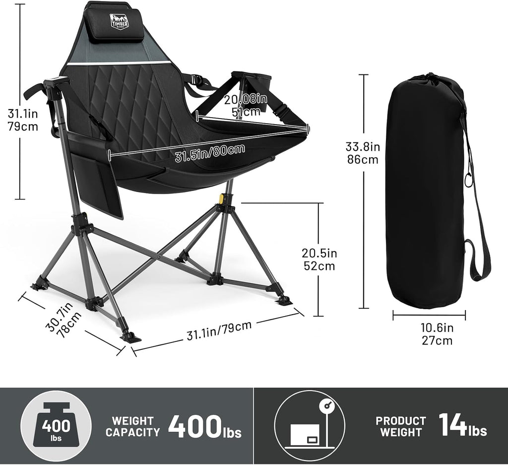 TIMBER RIDGE Hammock Camping Chair, Oversized Swinging Chair, 400lbs Load | Portable Folding Rocking Camping Chair with Adjustable Back & Seat Height for Outdoor Lawn, Backyard and Patio