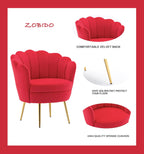 Modern Accent Velvet Chairs Comfy Upholstered Vanity Chairs for Bedroom Armchair Dining Chairs with Golden Metal Legs Desk Chair Makeup Chairs for Living Room （red）