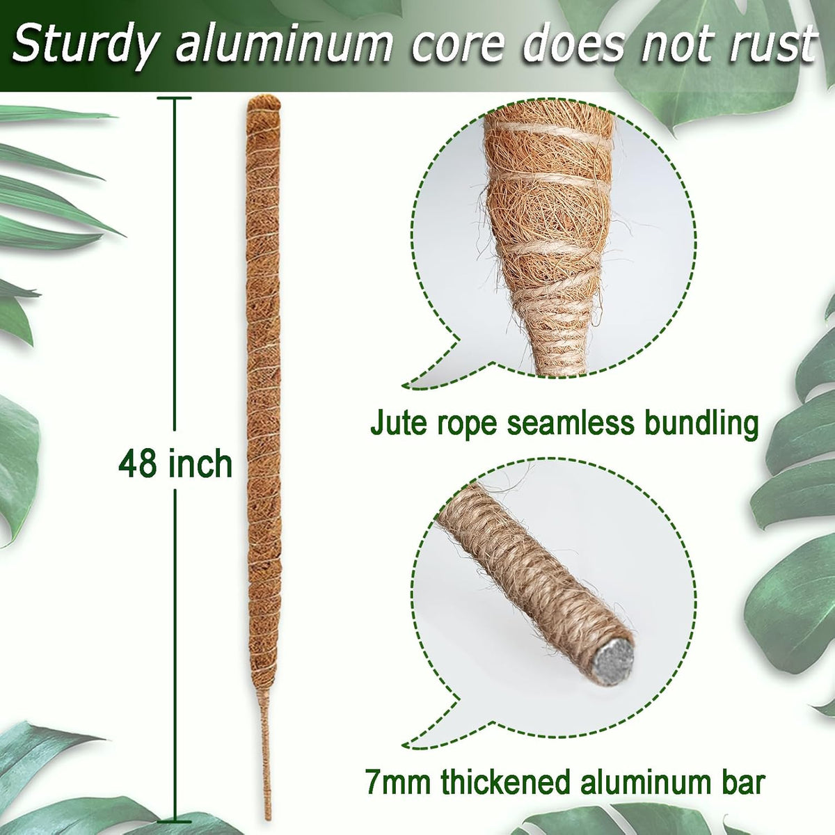 48 Inch Moss Pole, Bendable Moss Pole for Plants Monstera, Tall Moss Poles for Climbing Plants Indoor, Large Moss Pole Support, Garden Trellis Plant Stick Stakes for Potted Plants, Pothos