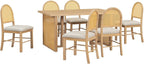 Merax 7-Piece Dining Table Set, Farmhouse Dining Table with Distressed Oak Veneer and 6 Chairs, Rustic Kitchen Furniture for Dining Room, Natural