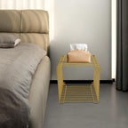 Retro Side Table, Industrial Night Stand, Wire Cube Storage Rack, Coffee Table, Small End Tables, Iron Multi-Purpose Desktop Shelf for Compact Spaces, Living Room Bedroom (Gold, 11.81in)