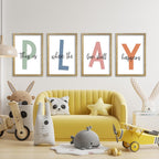 This Is Where The Fun Stuff Happens Kids Playroom Wall Art Decor 16x11 Inch Set Of 4 Rustic Kids Wood Framed Sign Toddler Modren Nursery Interesting Let's Play Prints Wall Hanging (Wood)