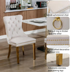 60" Modern Gold Glass Dining Room Table Set for 6, 7-Piece Rectangle Kitchen Dining Table Set with Cross Chrome Metal Legs & 6 Beige Velvet Upholstered Chairs, Kitchen Table and Chairs Set