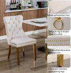 5 Pcs Dining Table Set, Kitchen and Dining Room Table Set for 4, 68" Rectangular White Faux Marble Dining Table with O-Shaped Gold Stainless Steel Base & Velvet Upholstered Beige Chairs