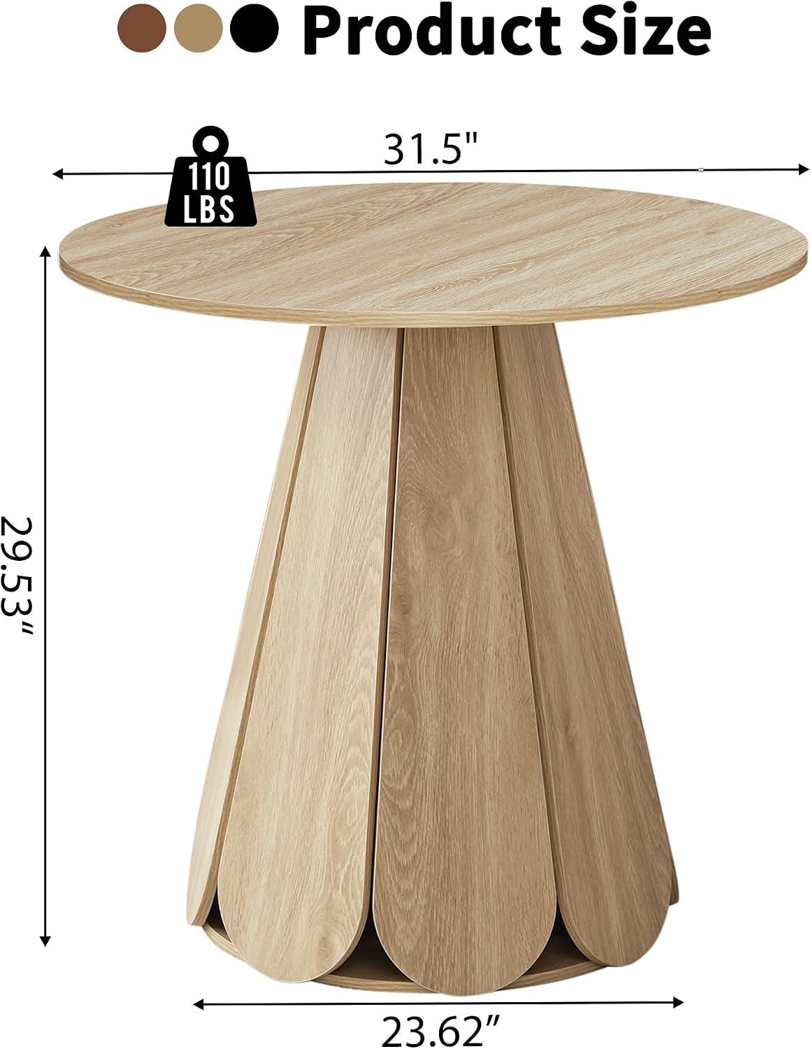 31.5" Round Dining Table for 2-4 People, Modern Small Kitchen & Dining Room Table with Pedestal Base, Space Saving Farmhouse Wood Table for Apartment & Small Spaces, Natural