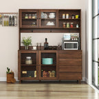 Kitchen Pantry Cabinet with Hutch, 4 Drawers, Glass Doors, Adjustable Shelves, and Open Storage, Freestanding Sideboard for Dining Room or Living Room