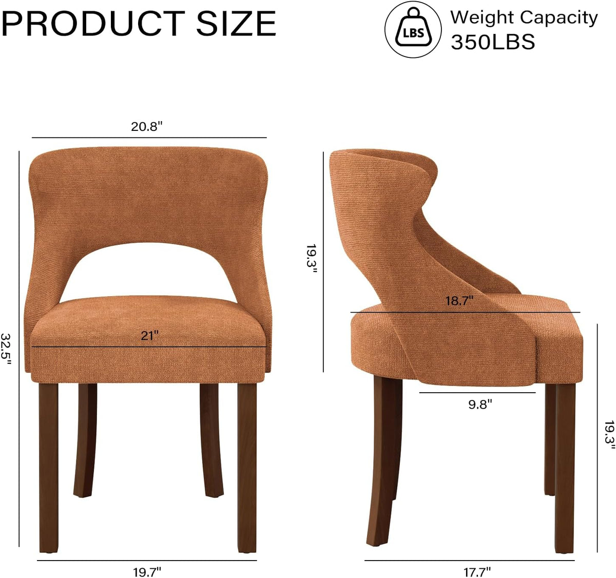 Wooden Dining Chairs Set of 4,Mid Century Modern Fabric Upholstered Dining Room Chair Kitchen Side Chairs with Solid Wood Legs,Farmhouse Dinner Chairs for Kitchen Dining Room,Orange