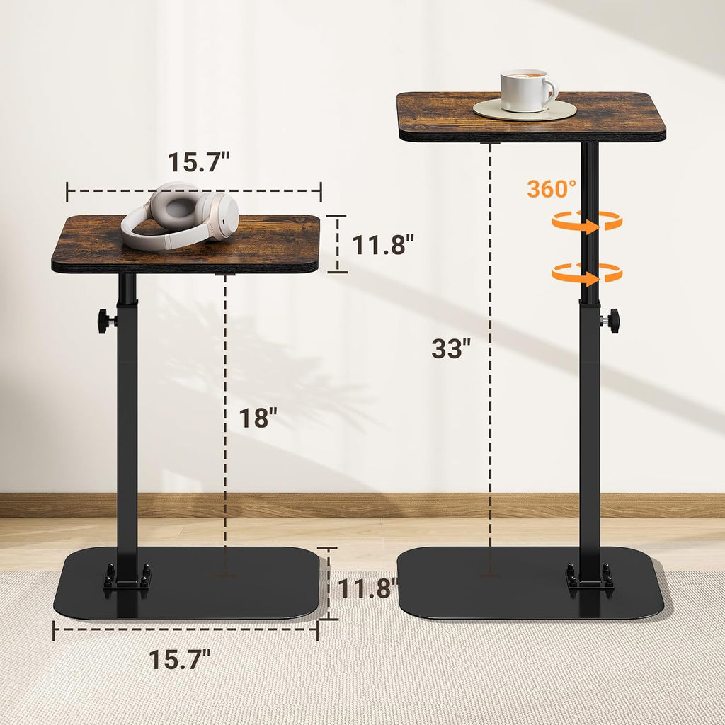 ELYKEN Adjustable Height TV Tray Table for Couch, 360° Swivel Side Table | C Shaped End Table, 18"-33" Height Range Laptop Stand for Recliner, Small Bedside Table