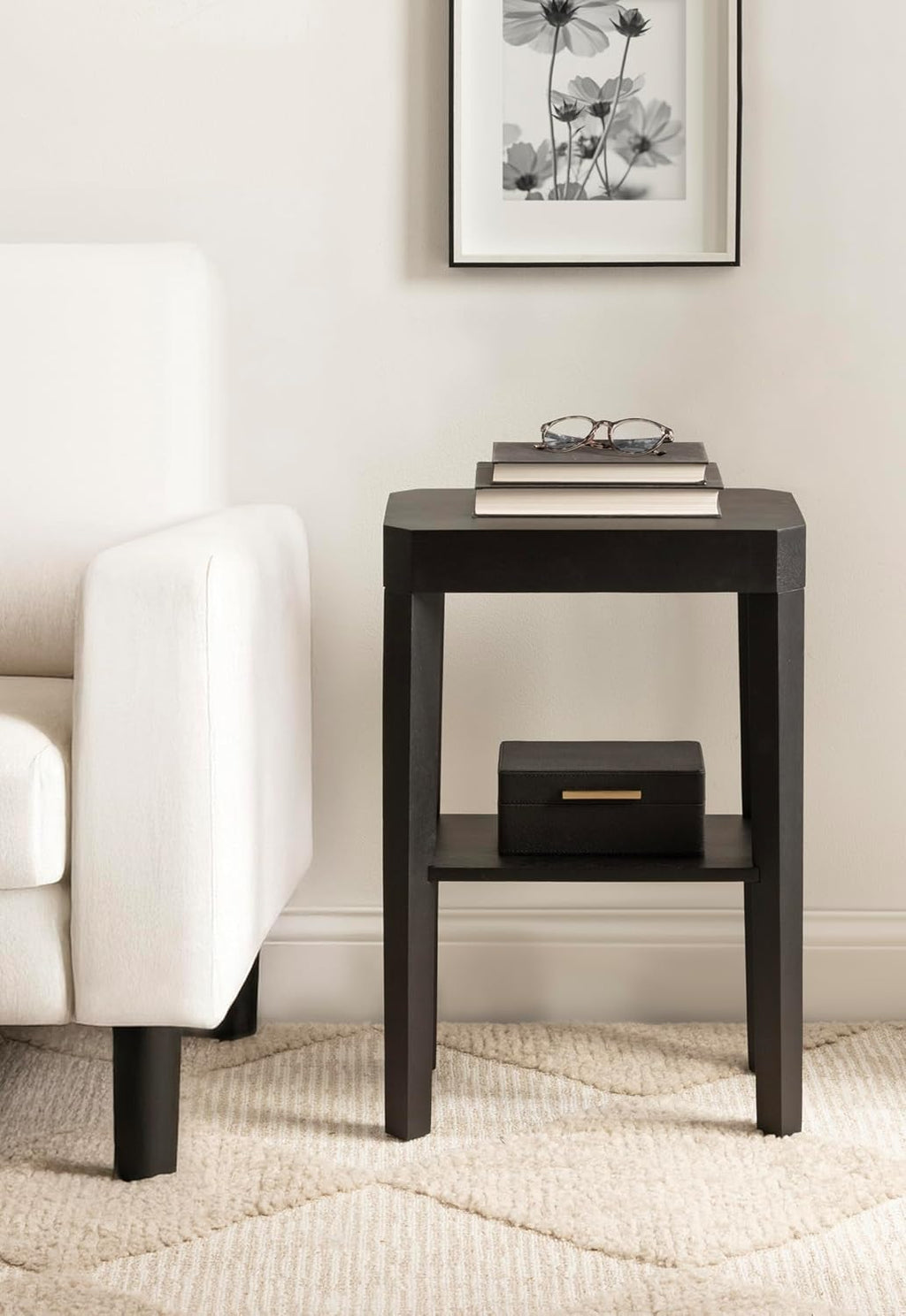 Kate and Laurel Talcott Modern Rectangle Wood Side Table, 16 x 10 x 25, Black, Transitional Decorative Two-Tier End Table for Use as a Bedroom Nightstand or Living Room Accent