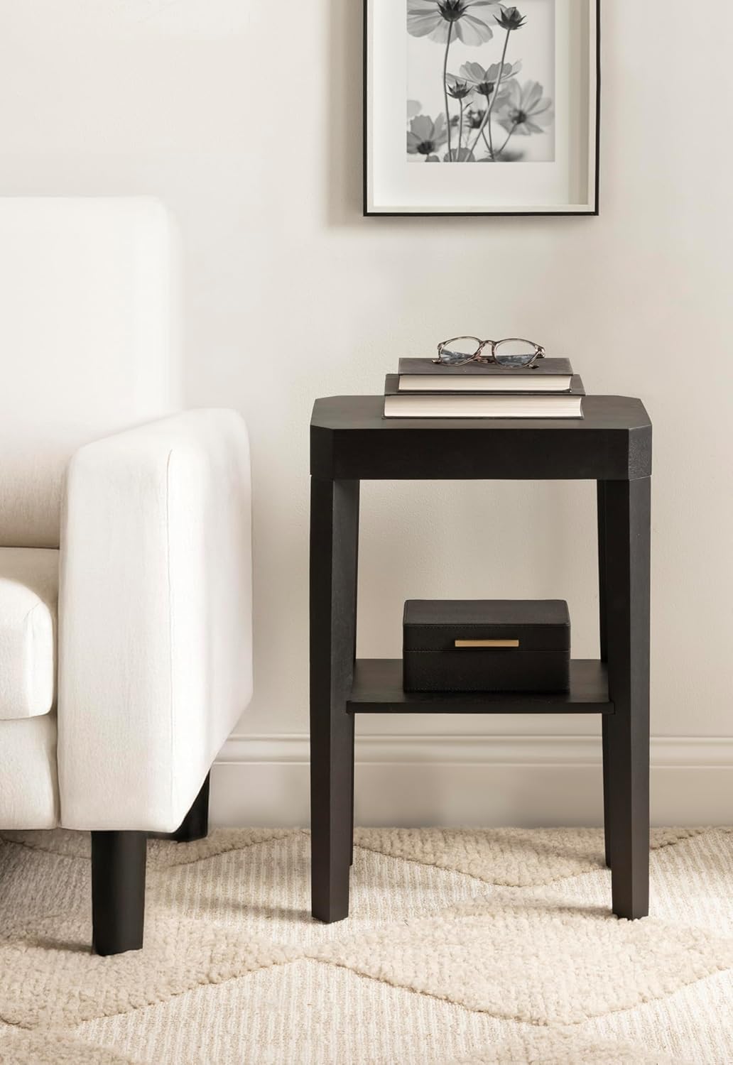 Kate and Laurel Talcott Modern Rectangle Wood Side Table, 16 x 10 x 25, Black, Transitional Decorative Two-Tier End Table for Use as a Bedroom Nightstand or Living Room Accent