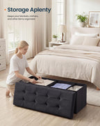 SONGMICS HOME Ottoman with Storage, Removable Lid, Folding Storage Chest, Easy Assembly, for Entryway, Bedroom, Living Room, 15.2 x 43.2 x 15.2 Inches, Velvet, Black