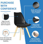Dining Chairs Set of 4, Mid-Century Kitchen & Dining Room Chairs with Wood Legs and Cushion, Leather Dining Chairs Set for Living Room, Kitchen, Black 4 Pack