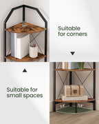 CHOEZON 6-Tier Corner Shelf, Industrial Corner Bookshelf, 71.2" Corner Storage Stand, Plant Stand Display Shelf, Corner Bookcase for Bedroom, Living Room, Home Office, Rustic Brown and Black TCJ11BF