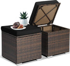 ORALNER 16" Outdoor Ottoman, Set of 2 Wicker Ottoman with Storage, All-Weather Rattan Cube Footstool w/Removable Cushion Covers, Square Foot Rest Seating for Patio, Porch, Deck, Poolside (Black)