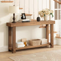 55.1" Long Solid Wood Console Table, Farmhouse Narrow Sofa Table | with Storage Shelf, Thickened Tabletop and Legs, Easy Assembly, Behind the Sofa or Couch, for Living Room, Hallway, Entry